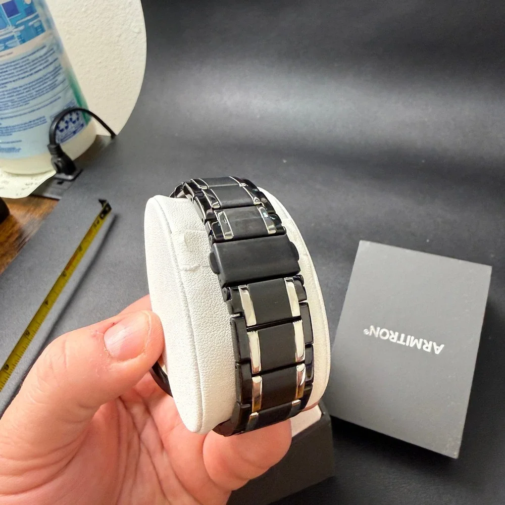 MSRP $95 Armitron Mens 20/4935TB Day/Date Black/Silver‎ Tone Bracelet Watc